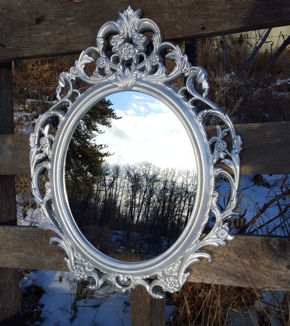 Items similar to SALE Silver Mirror/ Oval Frame/ Mid Century Modern/ Decorative Wall Mirror ...