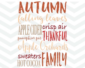 Autumn Fall SVG File, Subway Art SVG, Thankful SVG, Apple Cider, Latte, Fall Cut File, Thanksgiving, Cricut, Silhouette, Family svg