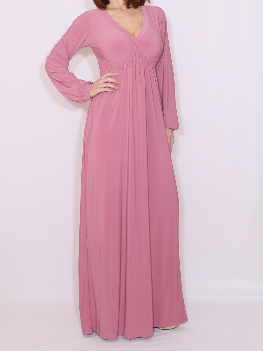 Dusty Rose Maxi Dress Long Sleeve Dress Maxi Dress In Mauve