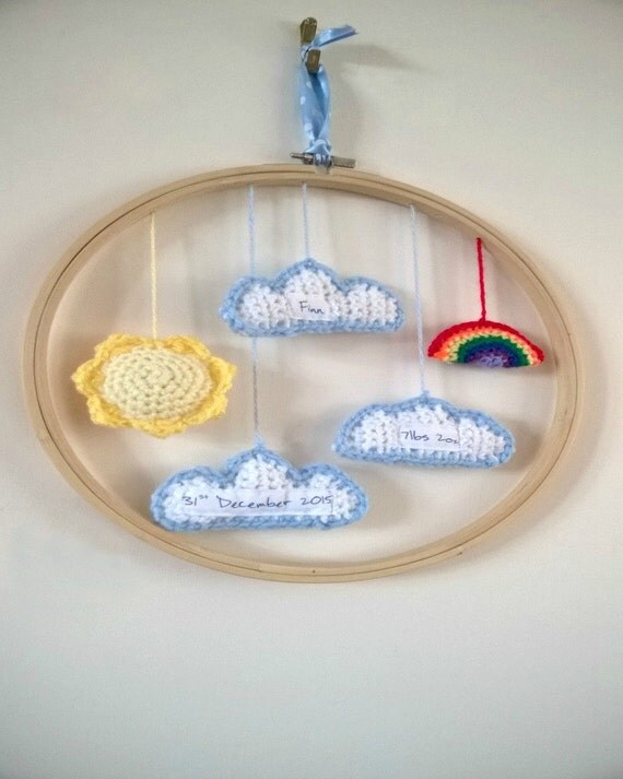 New Baby Birth Details Crochet Hoop Wall Hanging Nursery