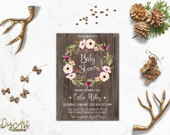 Floral Baby Shower Invitation Printable Rustic Baby Shower Invite Boho Baby Shower Spring Baby Shower Printable Girl Baby Shower Party