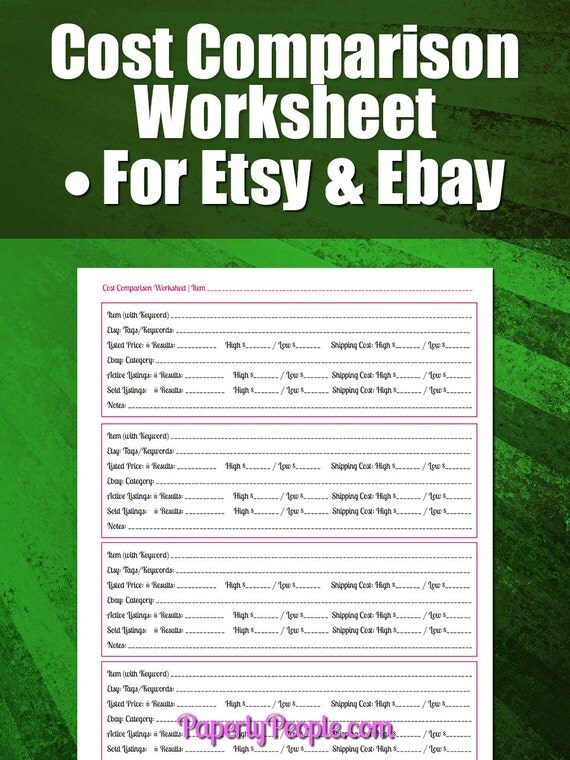 Cost Comparison Worksheet and Video Walkthrough for Etsy and
