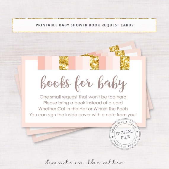 Baby shower book request cards pink and gold baby shower