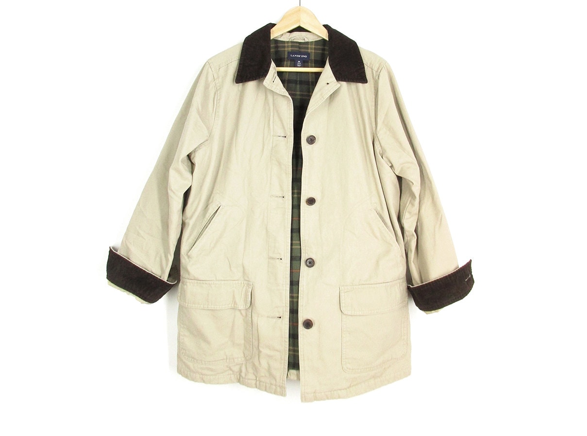 SALE Vintage Lands End Barn Coat Khaki Field Jacket Beige