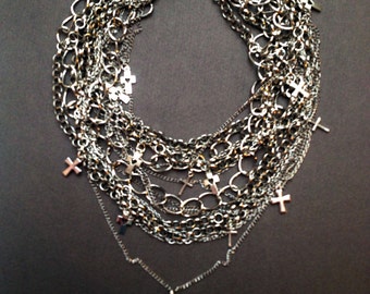 PUNK GOTHIC jewellery Statement necklace Chains crosses jewellery Modern necklaces Good gift for punk God necklace goth punk jewellery