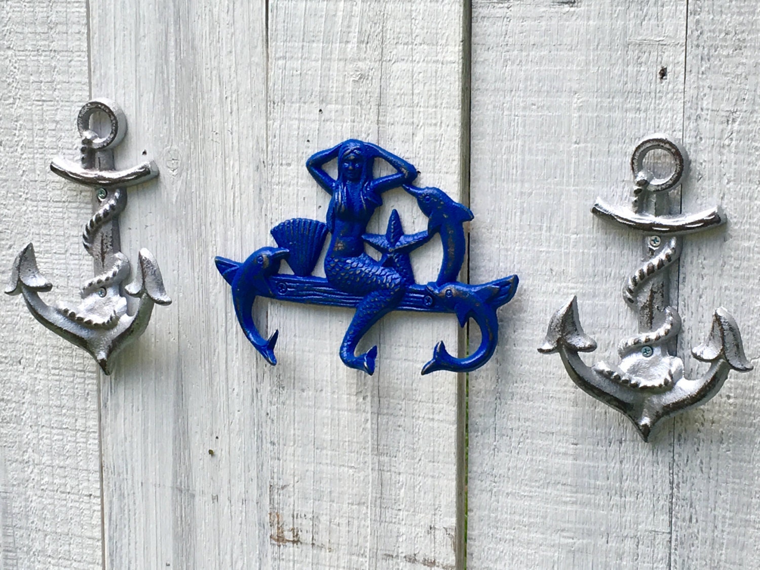 Nautical Wall Hook Set Mermaid and Anchor by ShineBoxPrimitives