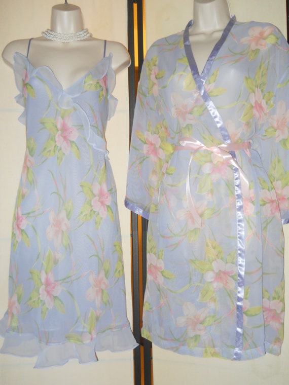 Vintage Valerie Stevens peignoir set short sheer chiffon robe