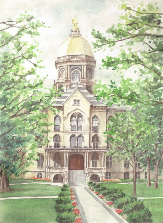 Notre Dame Golden Dome Watercolor 8x10 Giclee by EricaSorgDesign