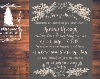 PRINTABLE Wedding MEMORIAL Sign, In Loving Memory, Remembrance Sign, Winter wedding, Sentimental memorial sign, grey wedding, gray, ivory