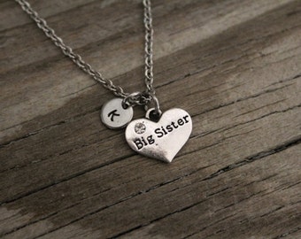 Big Sister Necklace - Big Sister Gift - New Big Sister - Baby Announcement - Carved - Initial or Bead