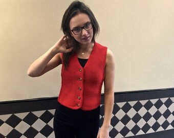 Vintage Red Wool Gilet / 70s Winter Sweater Vest Kitz Pichler