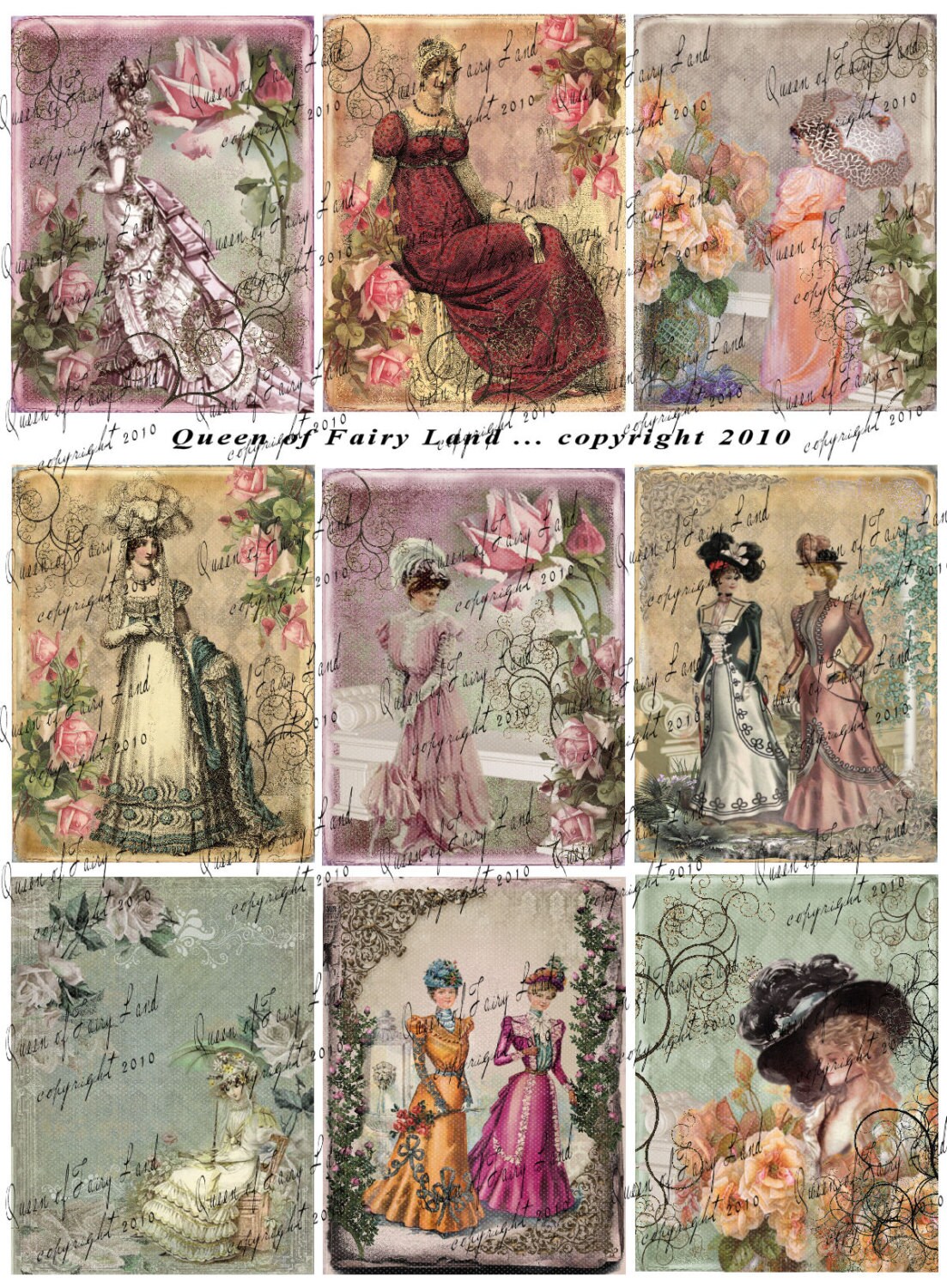 Digital Collage Sheet Victorian Lady cards tags