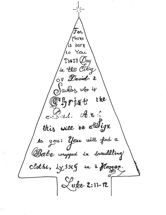Printable coloring digital image Luke 2:11-12 Christmas tree