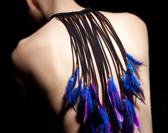 CTC001 Tribal inspired necklace with feathers and suede cords