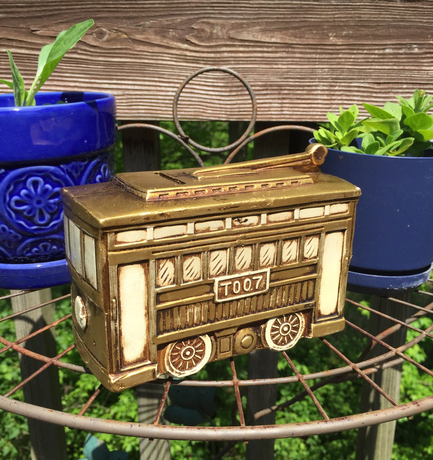 Vintage Trolley Car Coin Bank