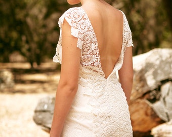 Beach Wedding Dress/ Short Wedding Dress/ Elopement Dresses/ Lace Low Back Dress/ Bohemian Wedding Dress/ Coachella Dress/ Outdoor Wedding