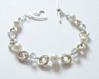 Silver Chainmaille Bracelet, Blue/Clear, Chainmaille Bracelet, Mobius