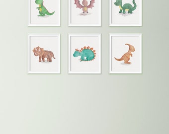 Dinosaur print set - Boys nursery decor - Cute dinosaur prints - Watercolor prints - Nursery decor - Printable boys gift - Dinosaur artwork