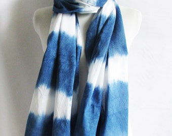 Unique Boho Indigo scarf Ombre indigo scarf Shibori scarves Natural dye scarf Infinity scarf Indigo tie dye Gift for her INDI075