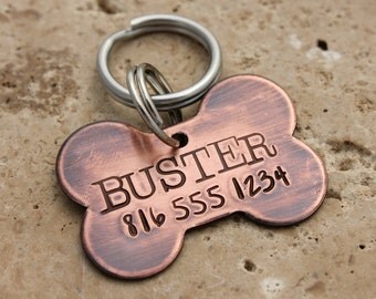 Copper Bone Dog Tag for Dogs - Personalized Dog Tag - Pet ID Tag - Dog Name Tag - Custom Dog Collar Tag - Puppy Tag - Metal Pet Tag - Buster