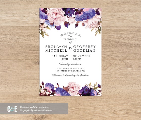 Floral Wedding Invite Purple Wedding Invitations