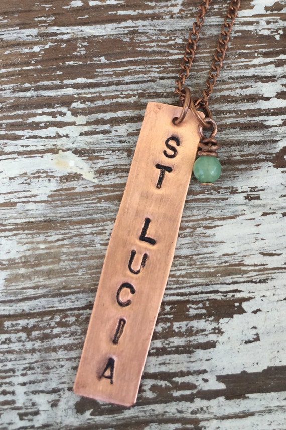 Items similar to St Lucia charm necklace from vintage copper on Etsy