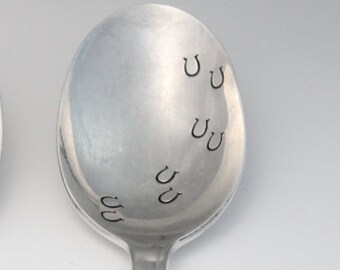 Hoof prints - Hand Stamped Silver plated Horse Shoe Prints Spoon, Stamped Silverware, Horse lover Gift, Lucky Horseshoe spoon, Under 20