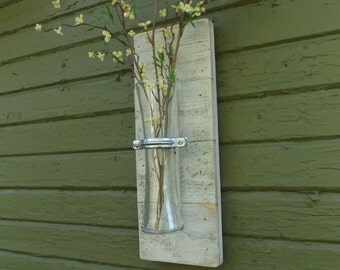 Rustic Wall Sconce. Wood Wall Sconce. Vase Sconce. White Wall Sconce. Flower Vase Sconce. Shabby Chic Sconce. Reclaimed Wood Sconce.