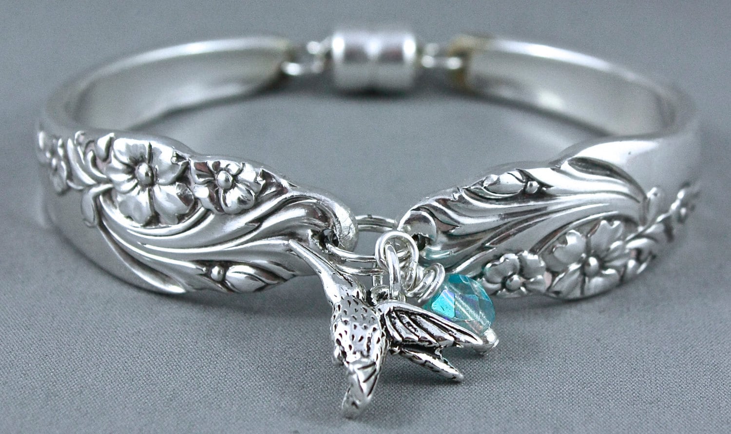 Hummingbird Charm Bracelet. Vintage Silverware Bracelet with