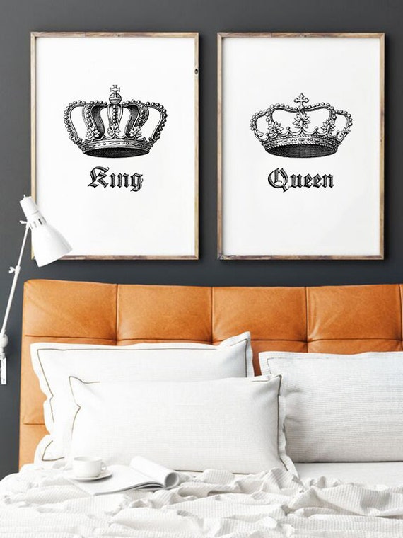 King and Queen Wall Decor King and Queen Crowns Gift by printabold