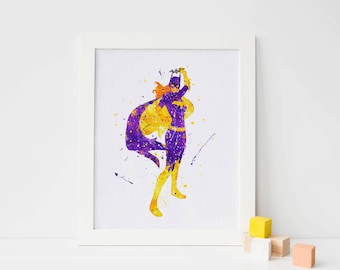 Superhero Batgirl Watercolor Poster batman art batman wall decor DC Comics Marvel Nursery Bedroom batgirl printables Art superhero gift
