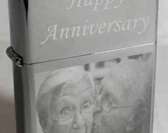 Photo Engraved Zippo Lighter with Free Text - Great Idea on High Polish Chrome 250 Zippo - Customized