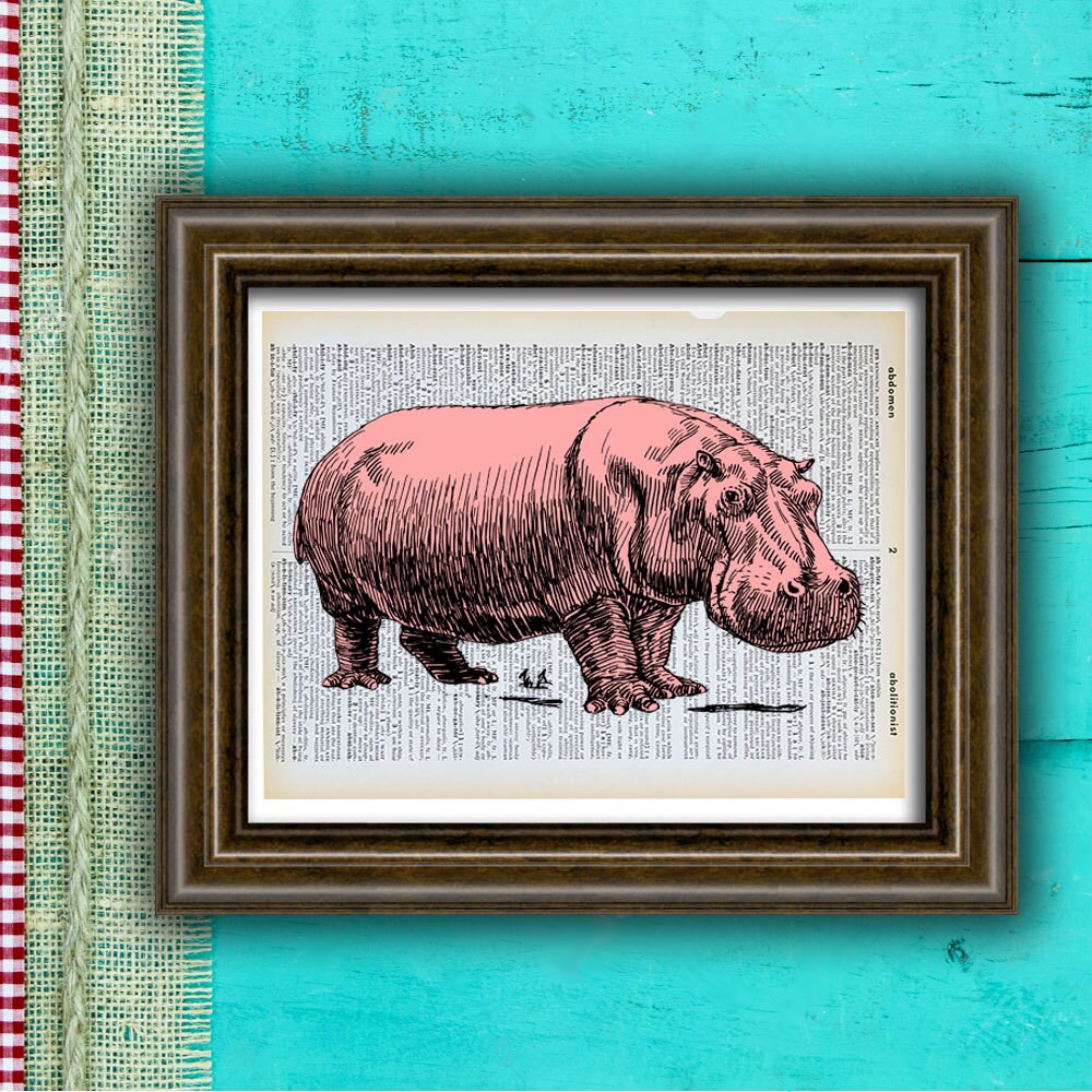 DICTIONARY Print Art Print Poster hippo lover hippo print
