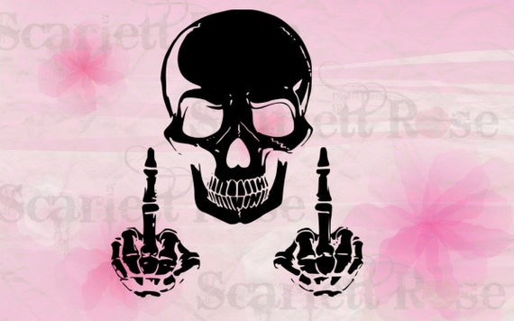 Download MATURE Skull Middle Finger Silhouette SVG by ScarlettRoseSVG