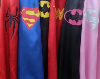 1 ADULT Superhero cape - Supergirl, Wonder Woman, Batman, Superman, Spiderman Capes - Superhero, birthday party favors, superhero capes