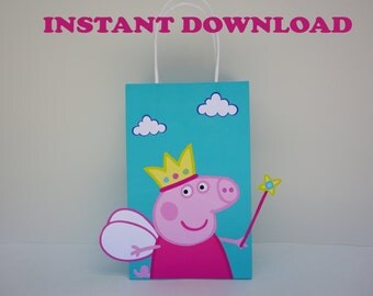 Peppa Pig Princess Party Favor Bag/ Peppa Birthday Party Favors/ Goodie/ Goody/ Loot/ Treat/ Candy Bags/ DIY Peppa Pig Party Decorations