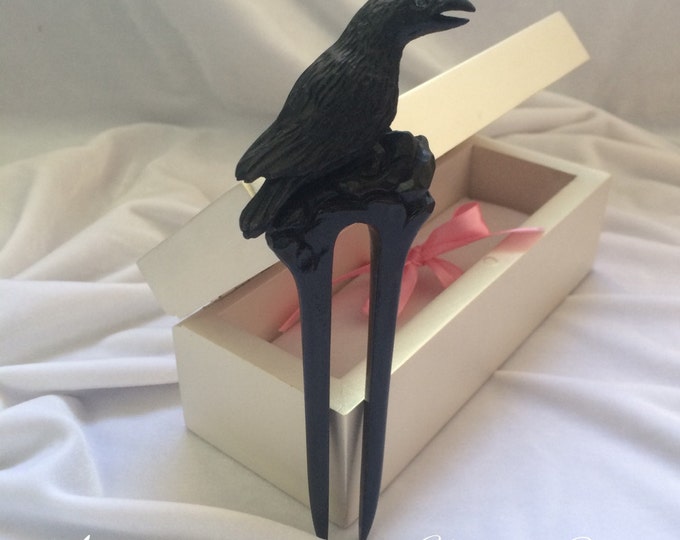 Hair fork Raven wooden hair pin Wooden hair fork crow gift present fork Sister for Wife gift ideas for her