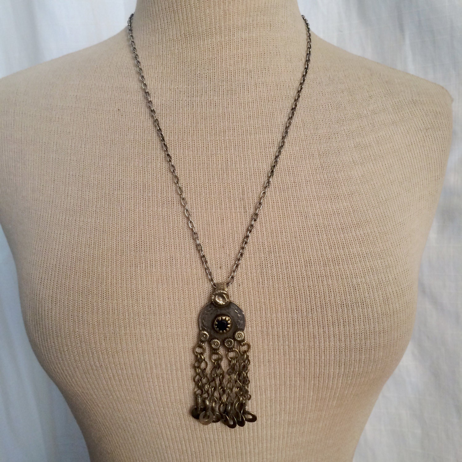 24 Inch Chain Necklace with Vintage Kuchi Pendant