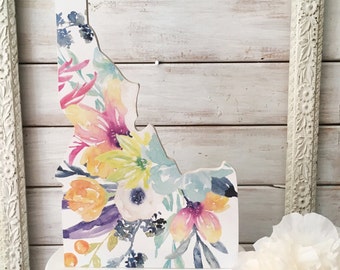 Idaho Housewarming Gift. State Home Sign. Idaho Home Sign. Gifts for her. home gallery. Idaho Home Decor. floral wood sign. Wood home decor