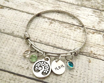 personalized bracelet-personalized bangle-mothers bracelet-gift for mom-bangle bracelet-tree of life jewelry-grandmother-nana bracelet