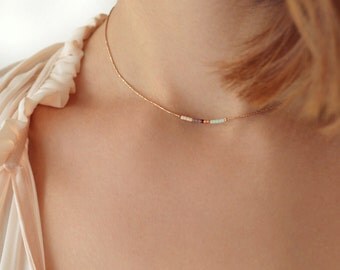 Rose Gold Delicate Choker Necklace // Minimalist Thin Dainty Necklace // Colorful & Simple Boho Necklace // CO120