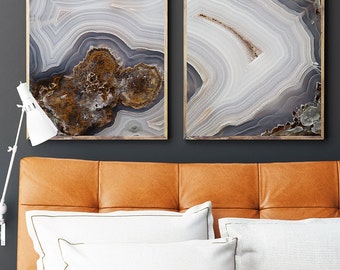 Set of 2 Agate Prints - Prints (Print #056 & 057) - Fine Art Print - Two Paper Choices- Mineral Geode Agate Crystal Decor