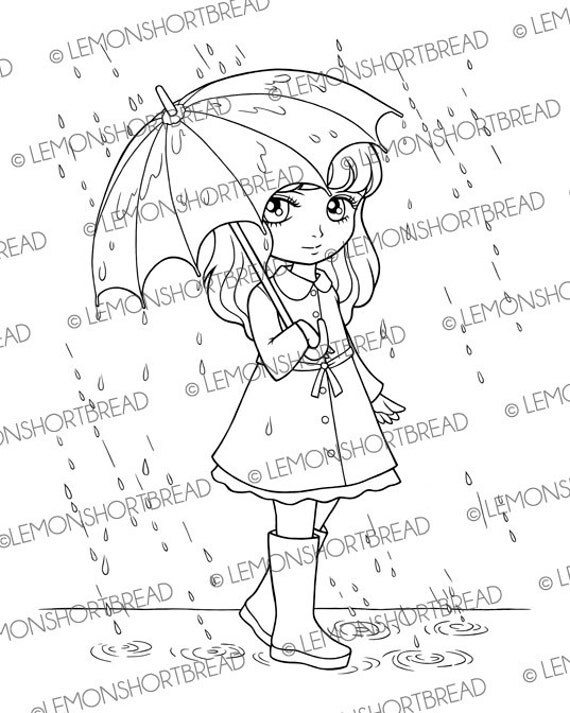 Digital Stamp Rainy Days Girl with Umbrella Digi Download