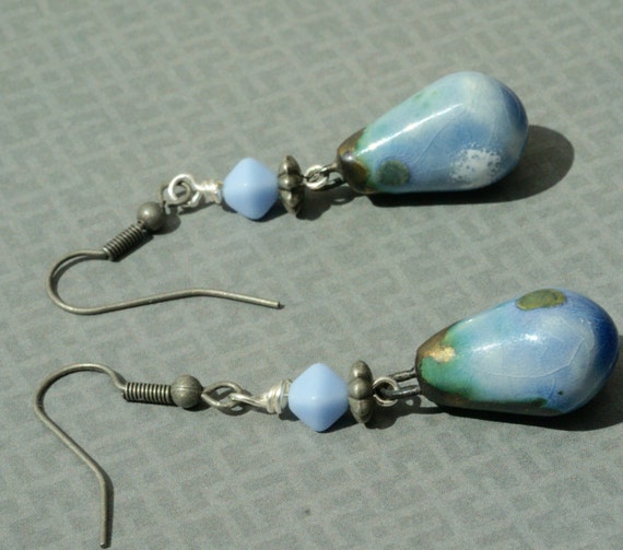 Boho Pale Blue earrings Rustic Light Blue Earrings Casual