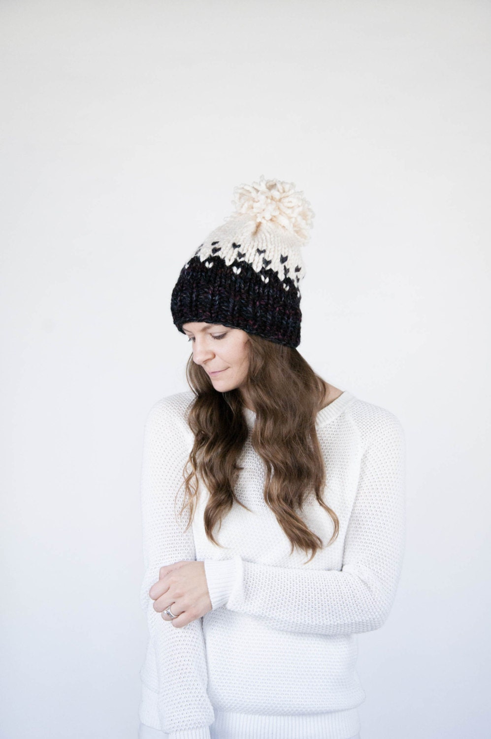 Fair Isle Ombré Knit Slouchy Hat With Pom Pom / THE MINTURN