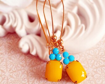 Sunny Yellow Earrings - Bridesmaid Gifts - Turquoise Earrings - Spring Wedding Earrings - Lemon Yellow Earrings - REGENCY Sunshine