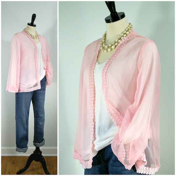 Vintage Sheer Pink Jacket Spring Pink Chiffon Lingerie Jacket