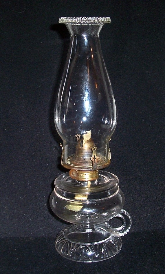 Vintage Glass Finger Oil Kerosene Lamp w/Beaded by amazinggrace1