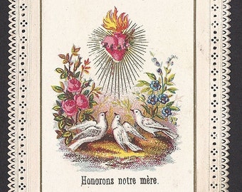 St Genevieve Antique Holy Card Old Colored by Divinegiftshop