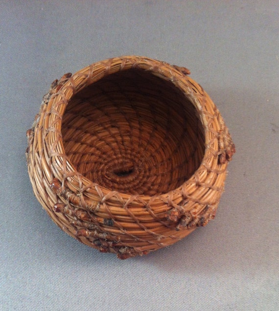 Vintage Native American Pine Needle Minature Coiled Basket